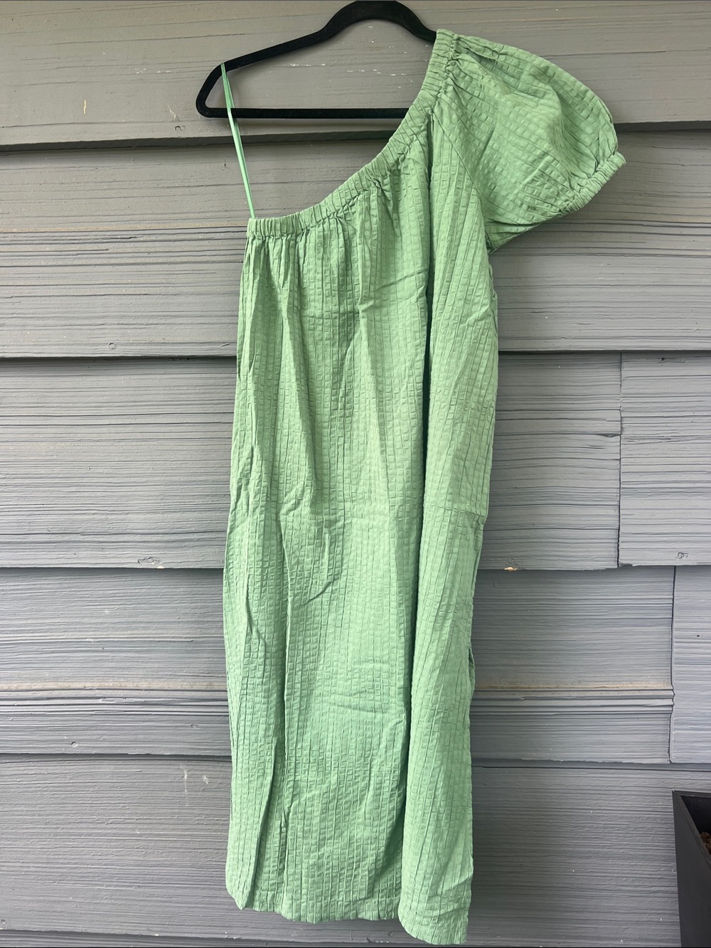 Madewell NWT One-Shoulder Light Green Textured Midi Dress
